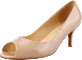 Lutalica W Women's Classic Open Toe Low Kitten Heel Sandals Slip On Medium Heel Peep Toe Dress Pumps