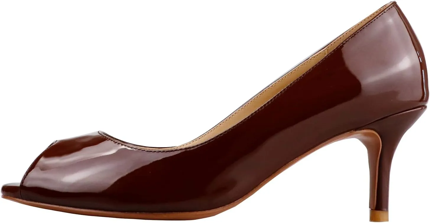 Lutalica W Women's Classic Open Toe Low Kitten Heel Sandals Slip On Medium Heel Peep Toe Dress Pumps