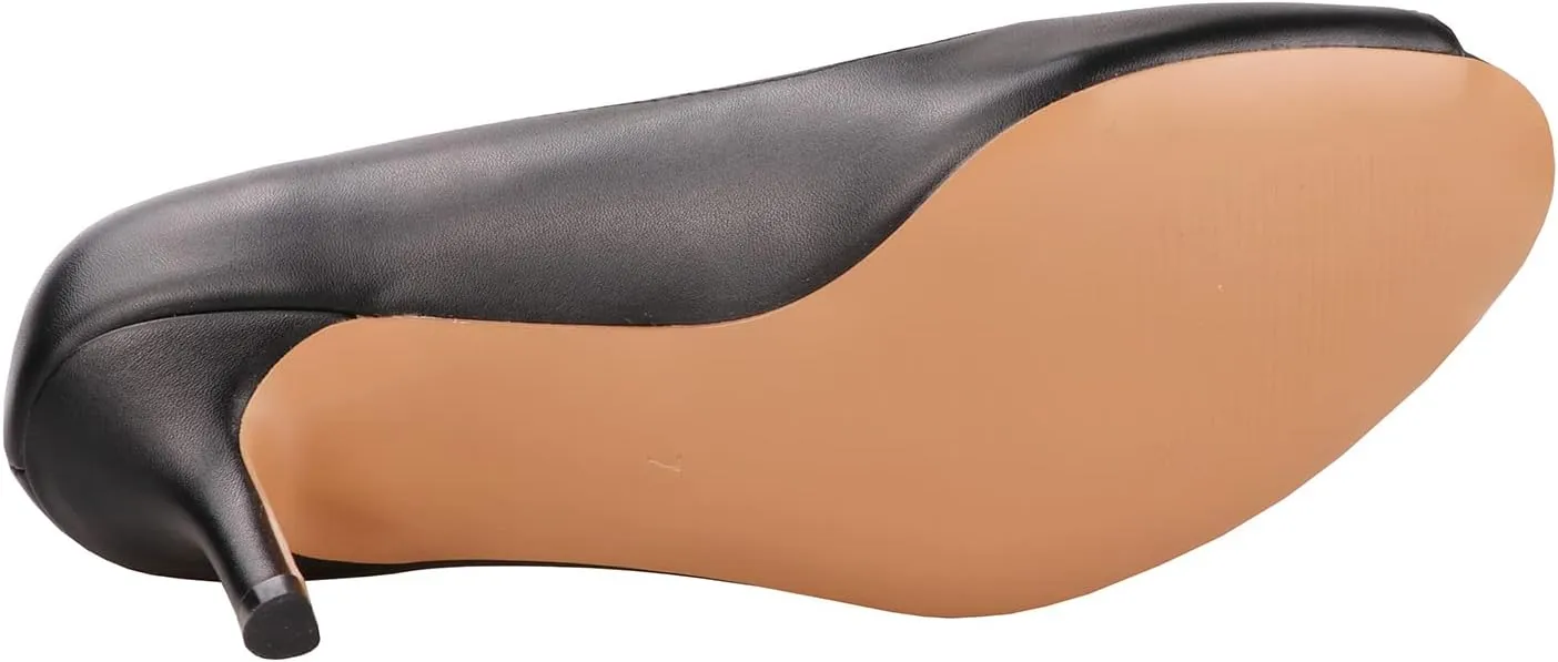 Lutalica W Women's Classic Open Toe Low Kitten Heel Sandals Slip On Medium Heel Peep Toe Dress Pumps
