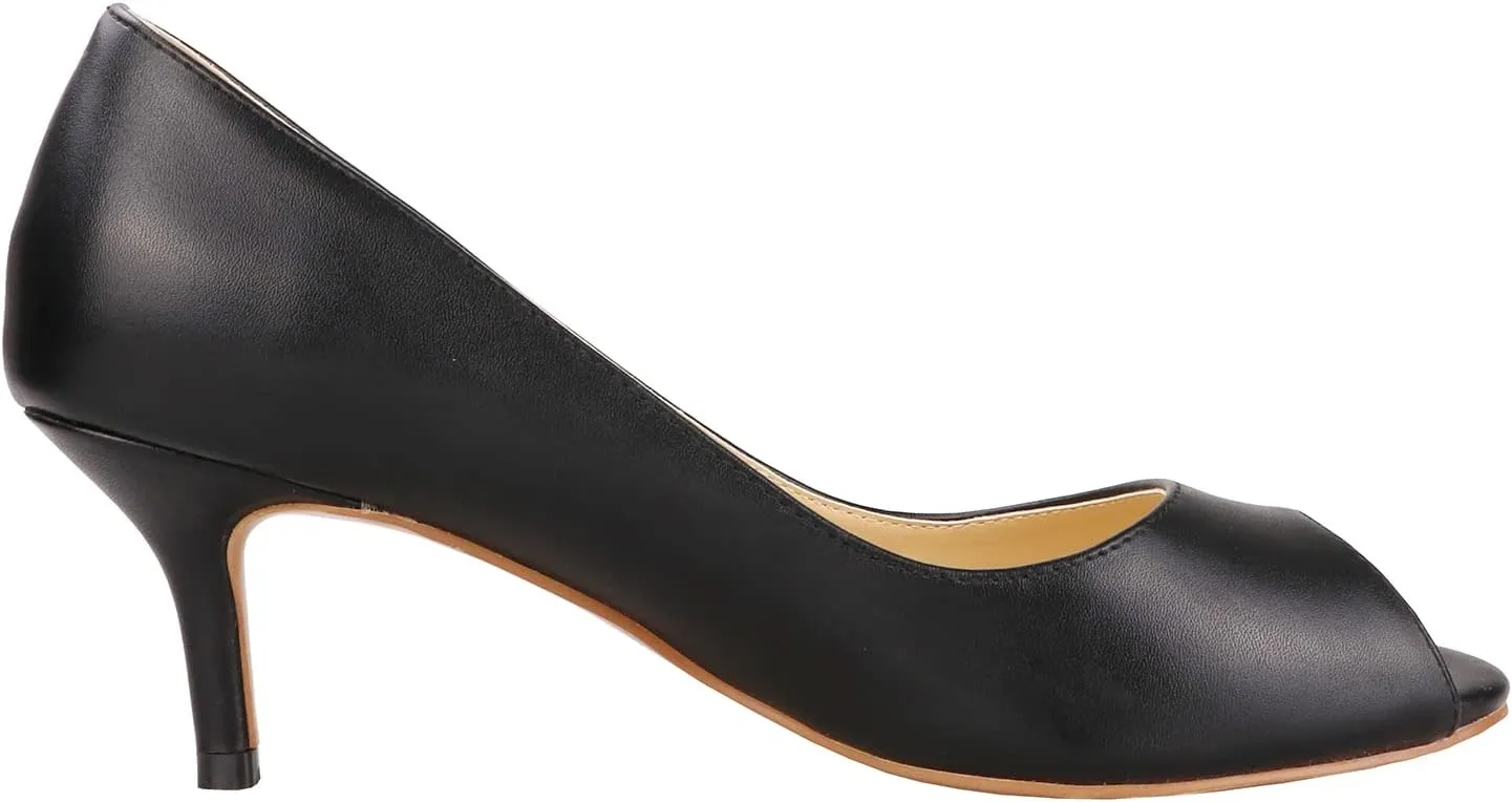 Lutalica W Women's Classic Open Toe Low Kitten Heel Sandals Slip On Medium Heel Peep Toe Dress Pumps