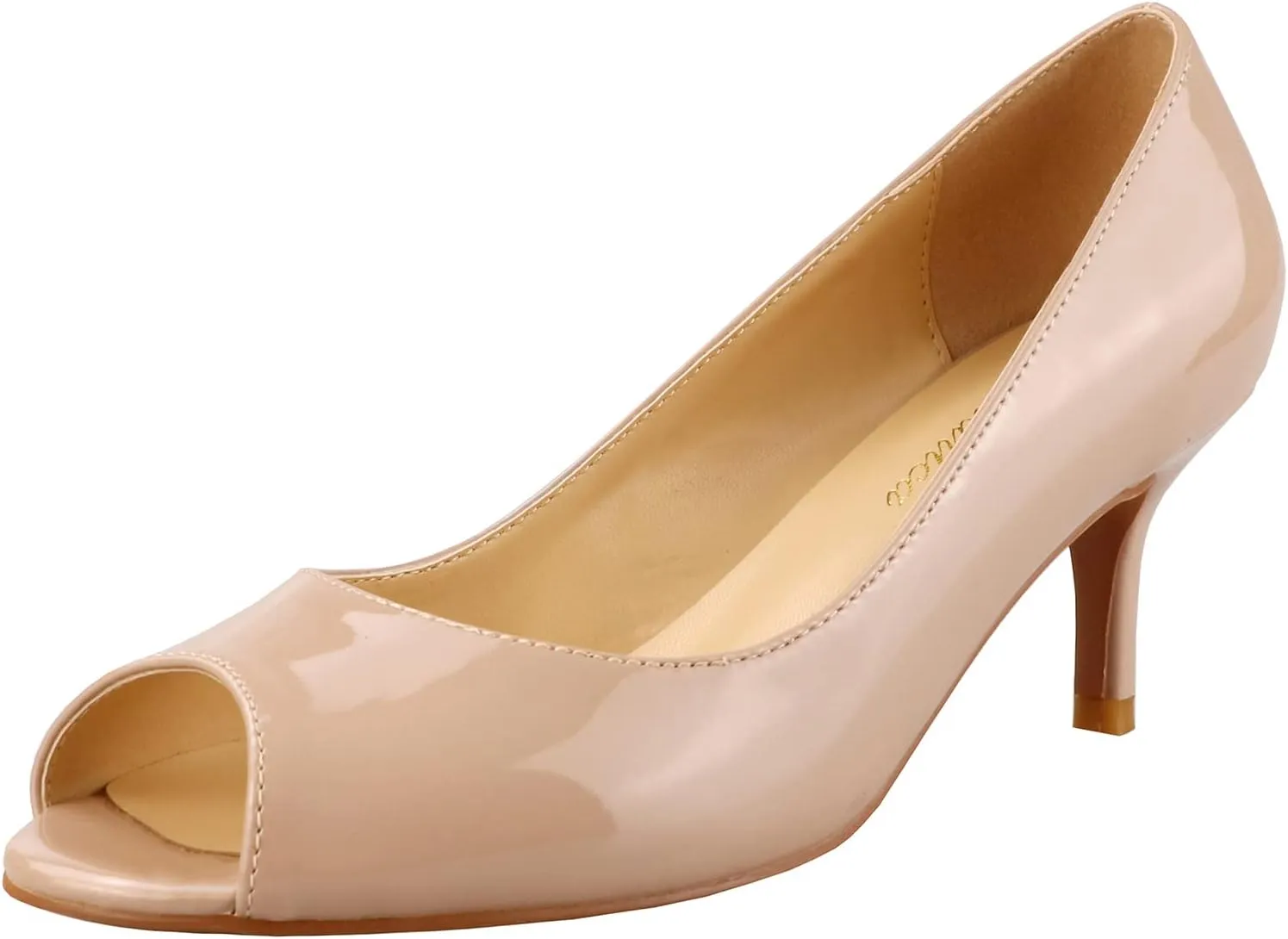 Lutalica W Women's Classic Open Toe Low Kitten Heel Sandals Slip On Medium Heel Peep Toe Dress Pumps