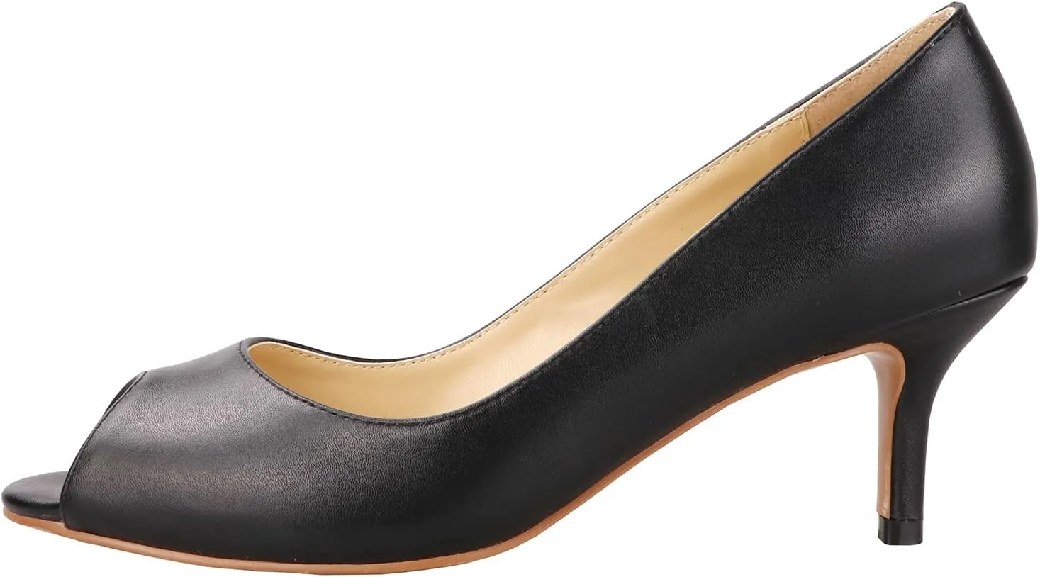 Lutalica W Women's Classic Open Toe Low Kitten Heel Sandals Slip On Medium Heel Peep Toe Dress Pumps