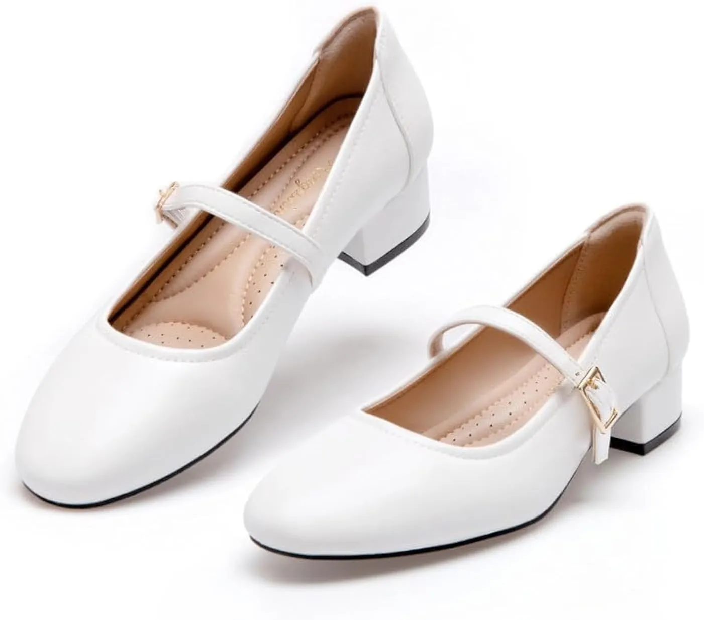 Mary Jane Shoes Low Heels Dress Pumps for Women With Adjustable Ankle Strap - 2 Inch Chunky Heel for Dressy Casual Occasions