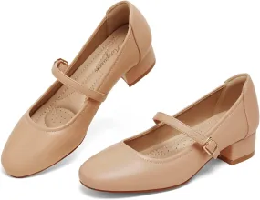 Mary Jane Shoes Low Heels Dress Pumps for Women With Adjustable Ankle Strap - 2 Inch Chunky Heel for Dressy Casual Occasions