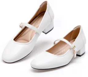 Mary Jane Shoes Low Heels Dress Pumps for Women With Adjustable Ankle Strap - 2 Inch Chunky Heel for Dressy Casual Occasions