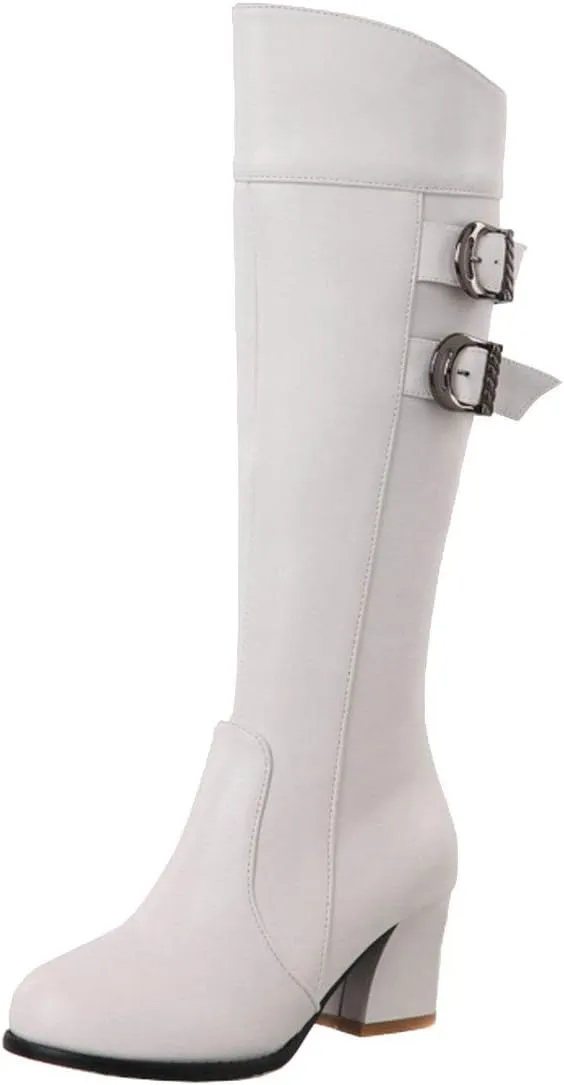 MAVMAX Women's Round Toe Knee High Riding Boots Chunky Heels Long Boots