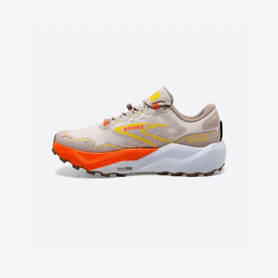 Sure! Heres an optimized title for the product in English with modifiers:

Mens Caldera 7 Trail Running Shoes - White Sand, Chateau Gray, and Yellow Accents