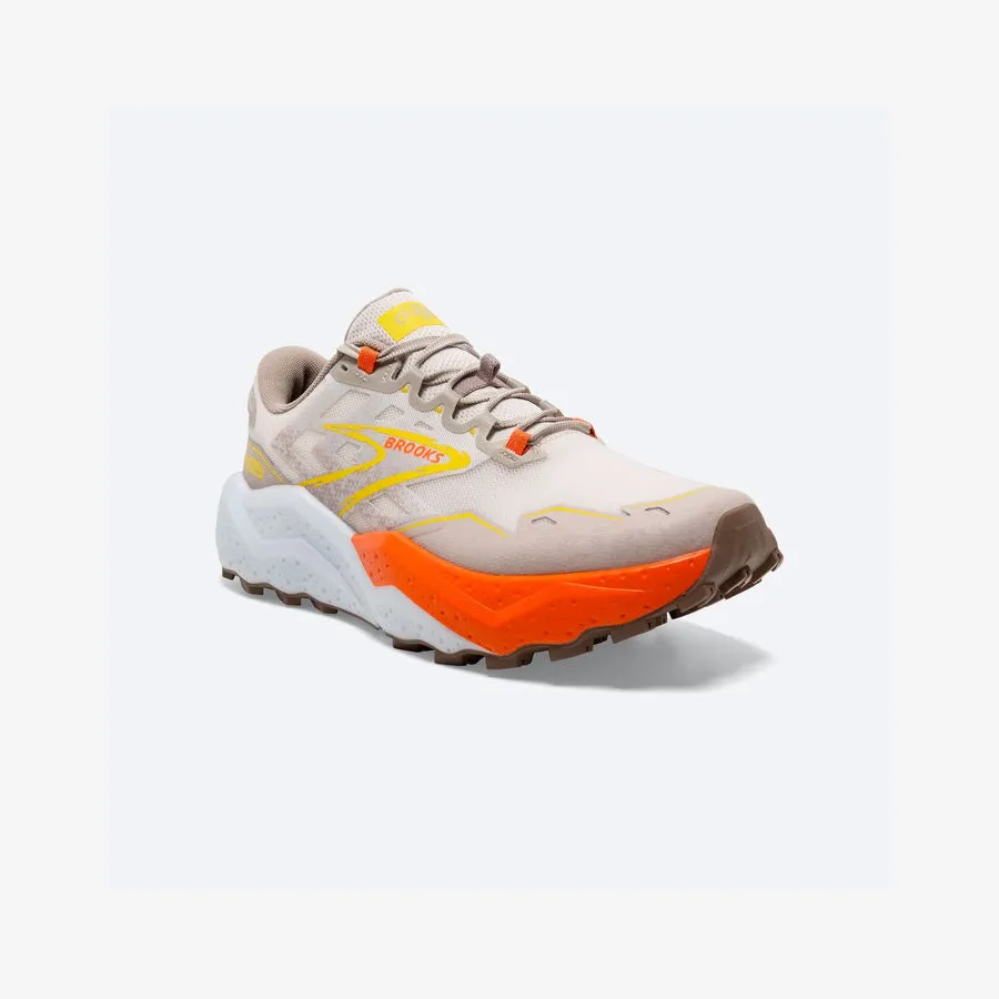 Sure! Heres an optimized title for the product in English with modifiers:

Mens Caldera 7 Trail Running Shoes - White Sand, Chateau Gray, and Yellow Accents