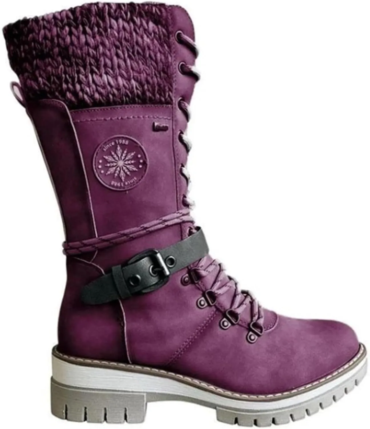 Motorcycle Boots Women Riding Mid Calf Low Heel Round-Toe Side Zip Punk Combat Boots Military Biker Ankle Booties
