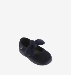 Navy suede Mary Jane with corduroy bow
