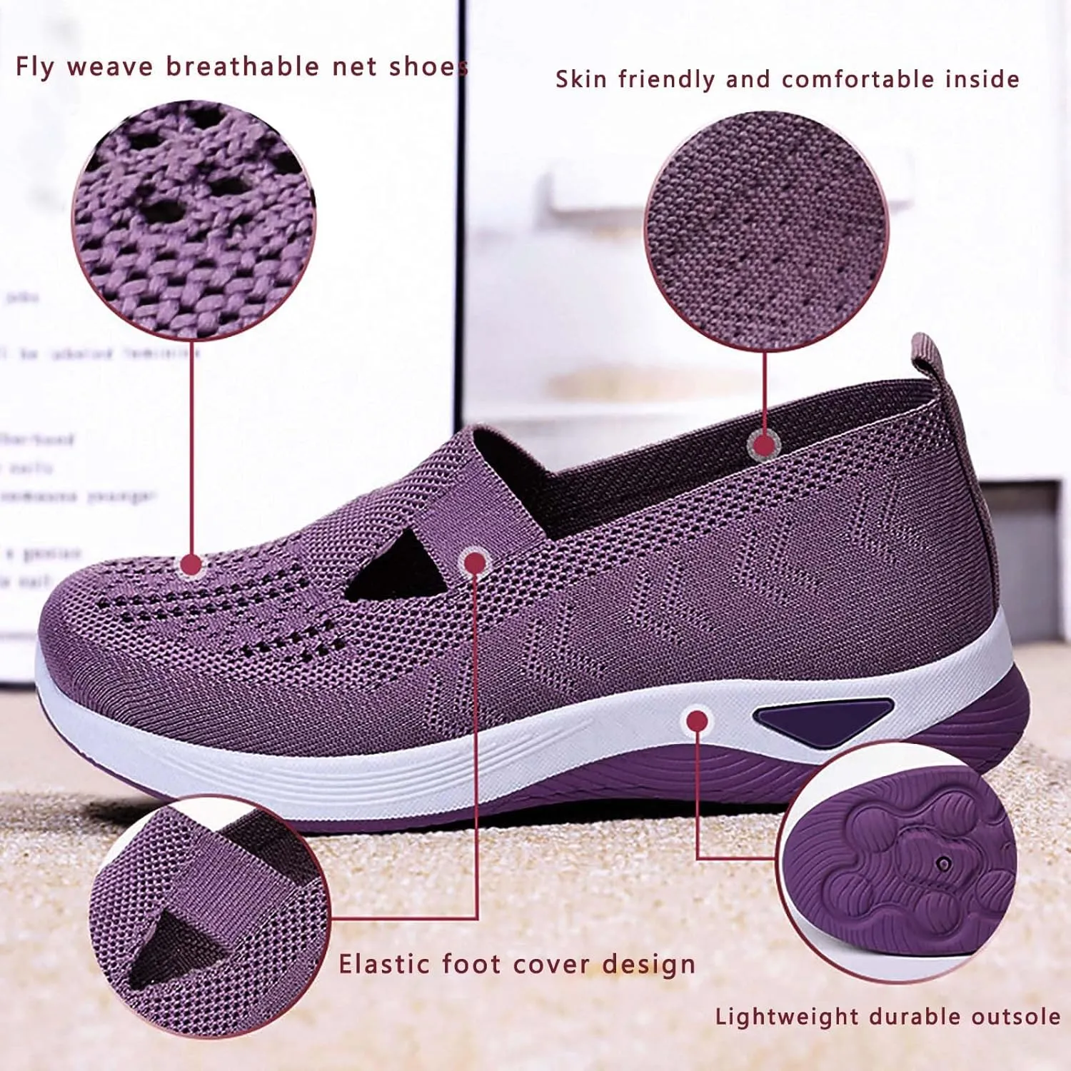 Orthopedic Shoes for Women Woven Slip on Walking Running Shoes for Women Fashion Brown Casual Shoes Wedge Sneakers Waterproof Tennis Shoe Loafers Dress Shoe