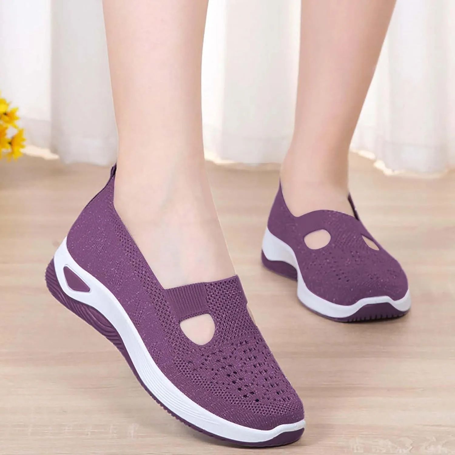 Orthopedic Shoes for Women Woven Slip on Walking Running Shoes for Women Fashion Brown Casual Shoes Wedge Sneakers Waterproof Tennis Shoe Loafers Dress Shoe