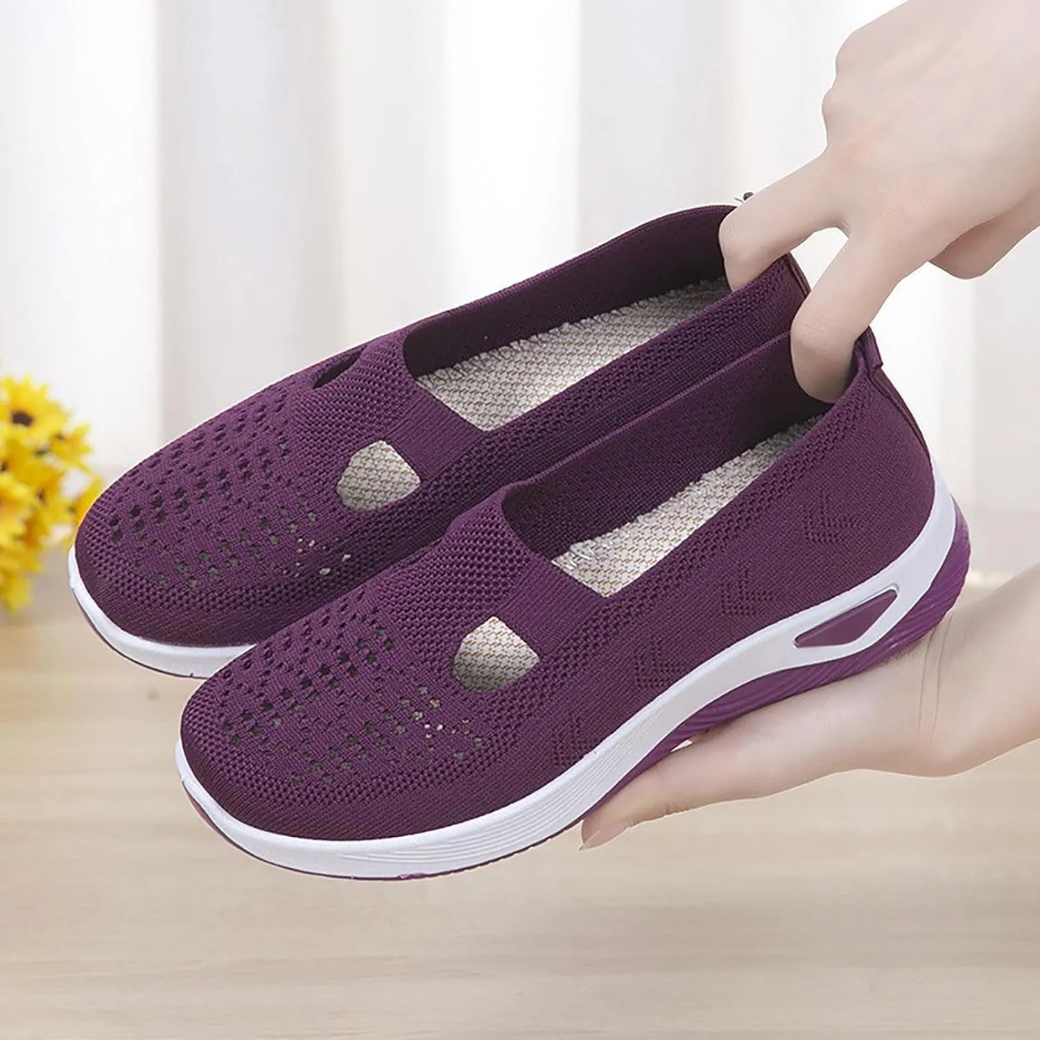 Orthopedic Shoes for Women Woven Slip on Walking Running Shoes for Women Fashion Brown Casual Shoes Wedge Sneakers Waterproof Tennis Shoe Loafers Dress Shoe