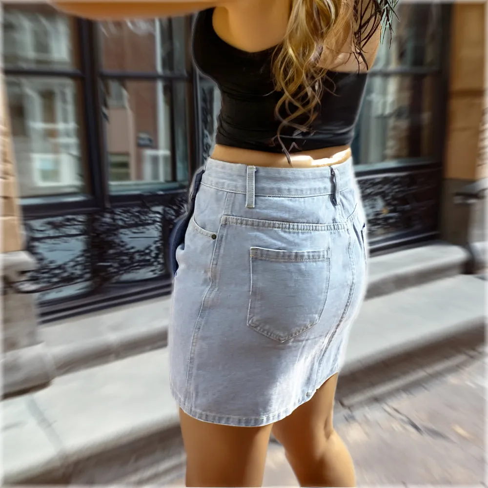 Overlap Denim Short Skirt
