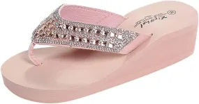 Rhinestone Womens Wedge Sandals for Women Platform Flip Flops Thong Wedge Beach Sandals Casual Comfortable Sandals