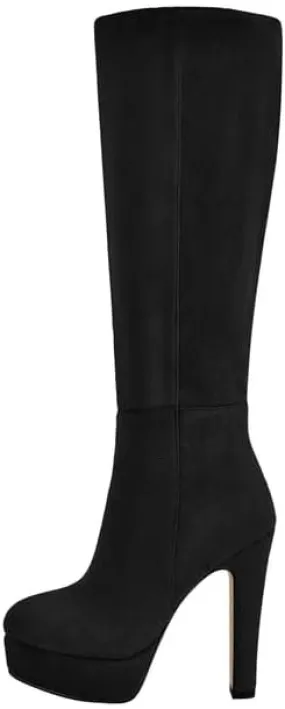 Richealnana Women's Platform Stiletto Heel Side Zipper Knee High Boots Solid Long Boots