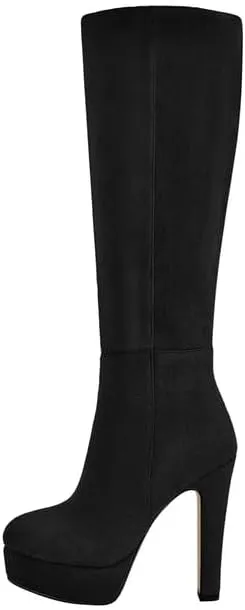 Richealnana Women's Platform Stiletto Heel Side Zipper Knee High Boots Solid Long Boots