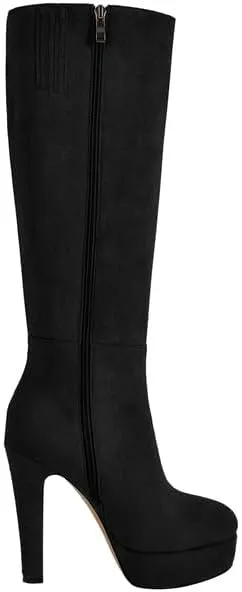Richealnana Women's Platform Stiletto Heel Side Zipper Knee High Boots Solid Long Boots