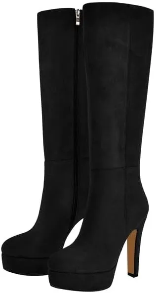 Richealnana Women's Platform Stiletto Heel Side Zipper Knee High Boots Solid Long Boots