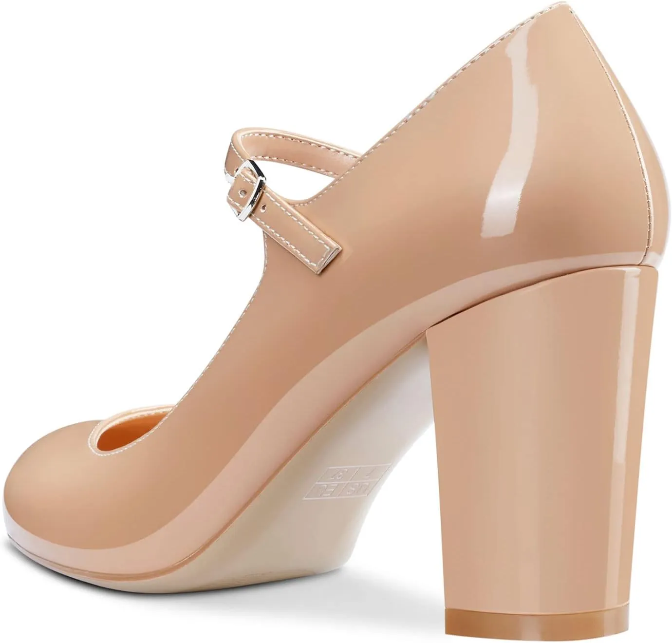 Saekcted Women Chunky Heel Pumps Mary Jane High Heels Round-Toe Shoes Dinner Wedding Pump 3Inch Block Heels