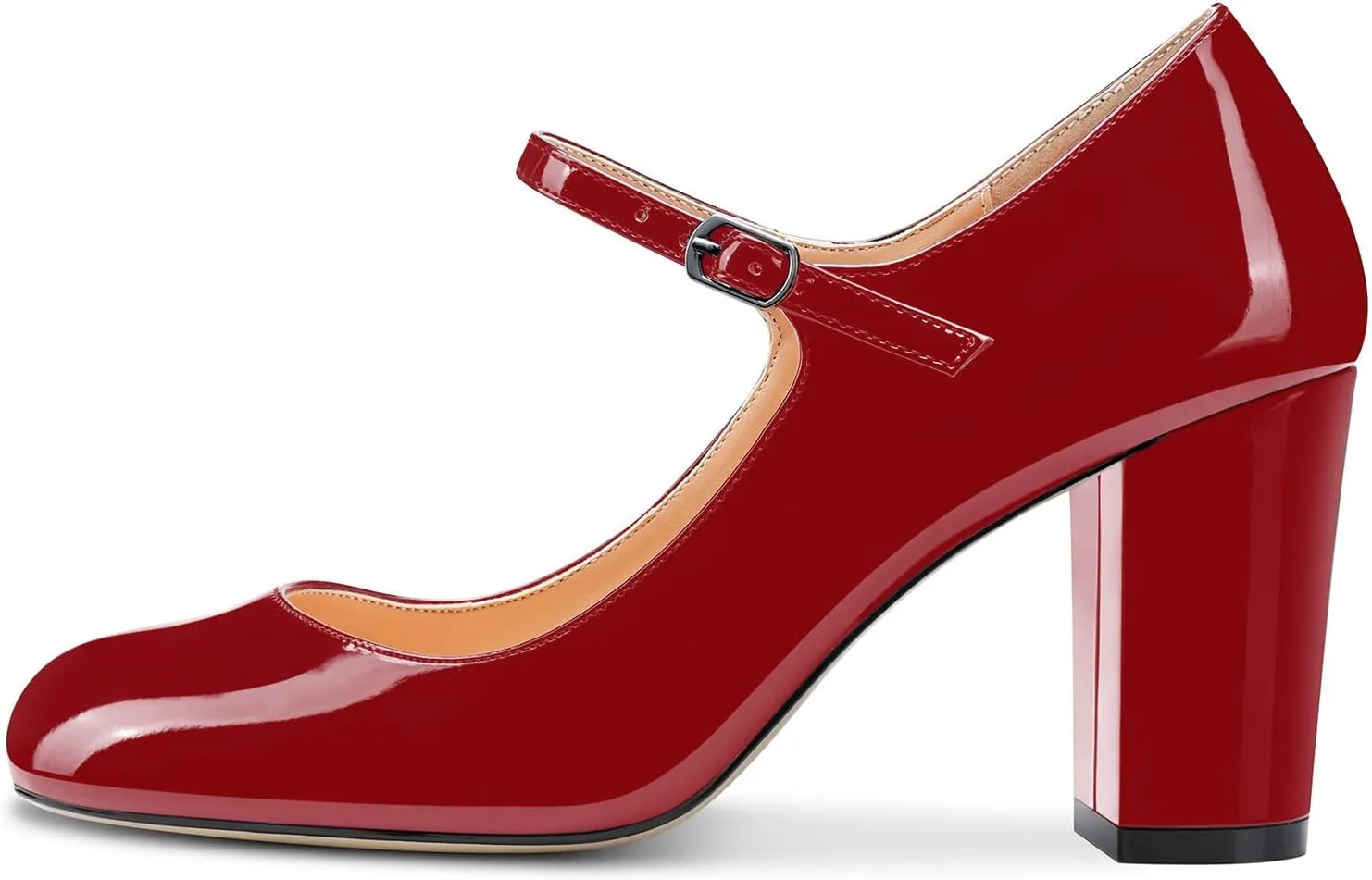 Saekcted Women Chunky Heel Pumps Mary Jane High Heels Round-Toe Shoes Dinner Wedding Pump 3Inch Block Heels
