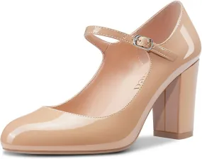 Saekcted Women Chunky Heel Pumps Mary Jane High Heels Round-Toe Shoes Dinner Wedding Pump 3Inch Block Heels