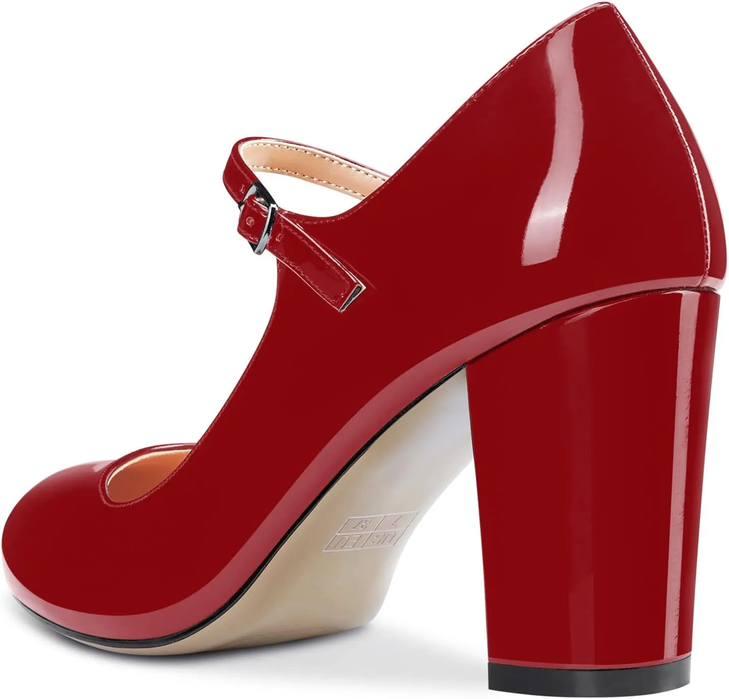 Saekcted Women Chunky Heel Pumps Mary Jane High Heels Round-Toe Shoes Dinner Wedding Pump 3Inch Block Heels