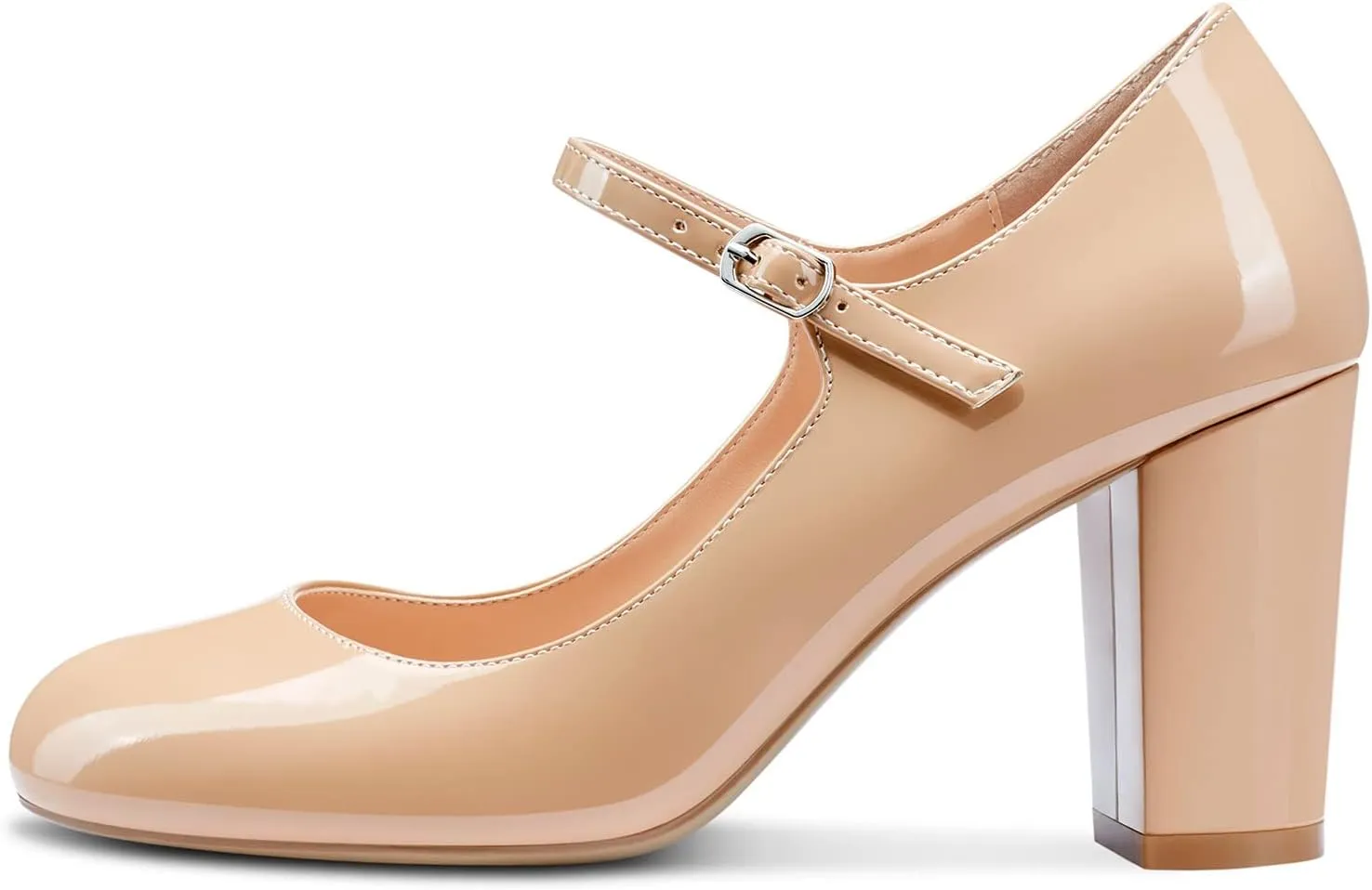 Saekcted Women Chunky Heel Pumps Mary Jane High Heels Round-Toe Shoes Dinner Wedding Pump 3Inch Block Heels