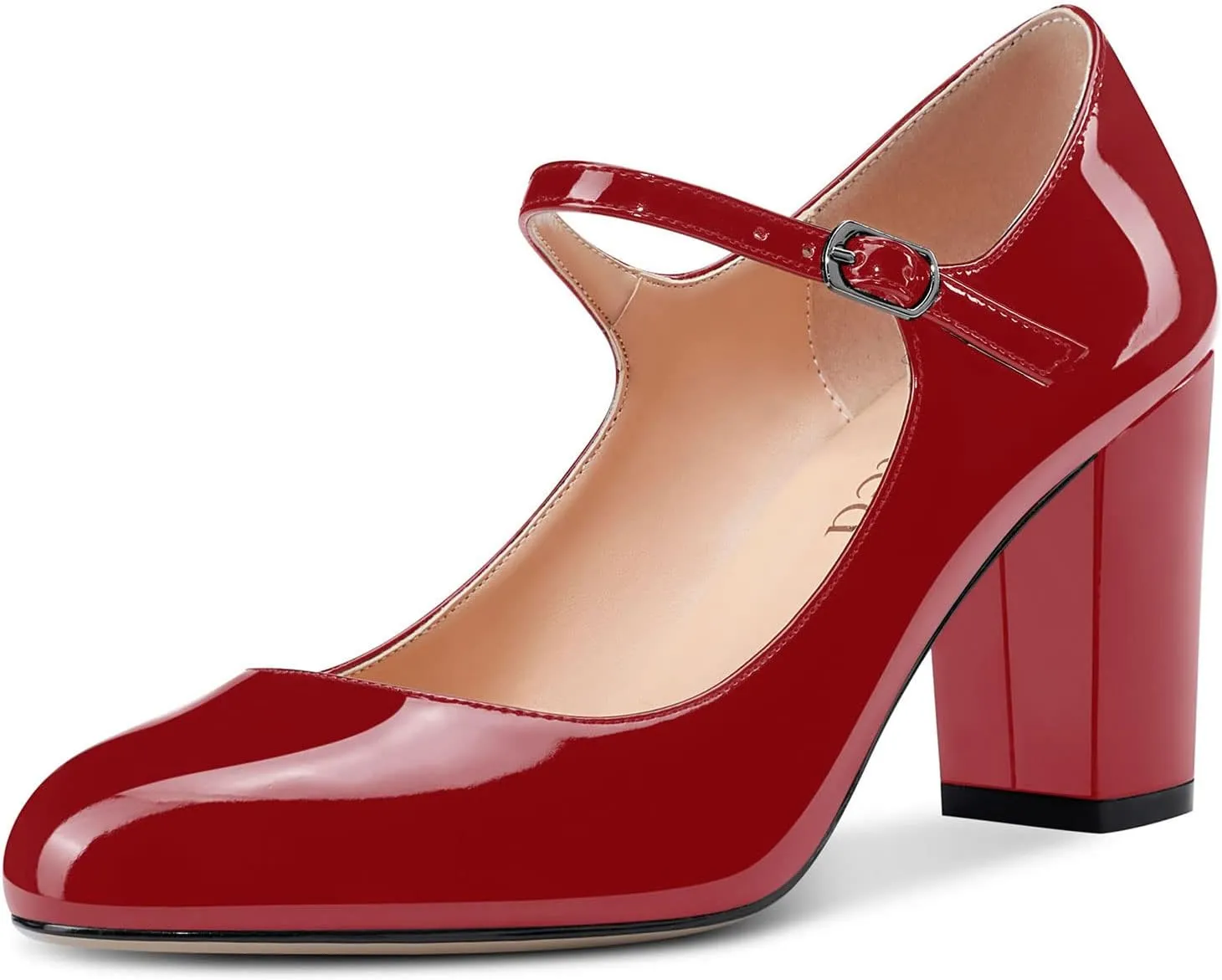 Saekcted Women Chunky Heel Pumps Mary Jane High Heels Round-Toe Shoes Dinner Wedding Pump 3Inch Block Heels