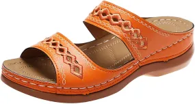 Summer Sandals for Women 2025 Arch Support Orthopedic Sandals Embroidered Vintage Slip On Flip Flops Anti-Slip Breathable Walking Slippers Flat Comfortable Wedge Sandal