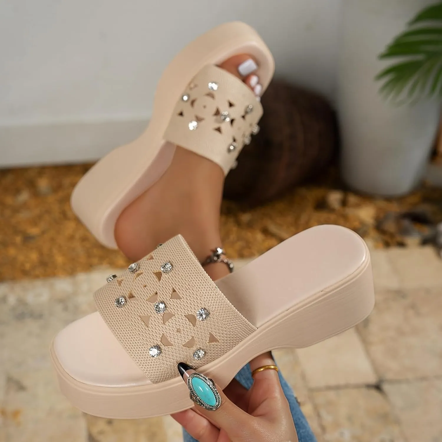 Summer Sandals for Women Platform Wedge Sandals Slip On Open Toe High Heel Shoes Fashion Hollow Trendy Shoes 2025