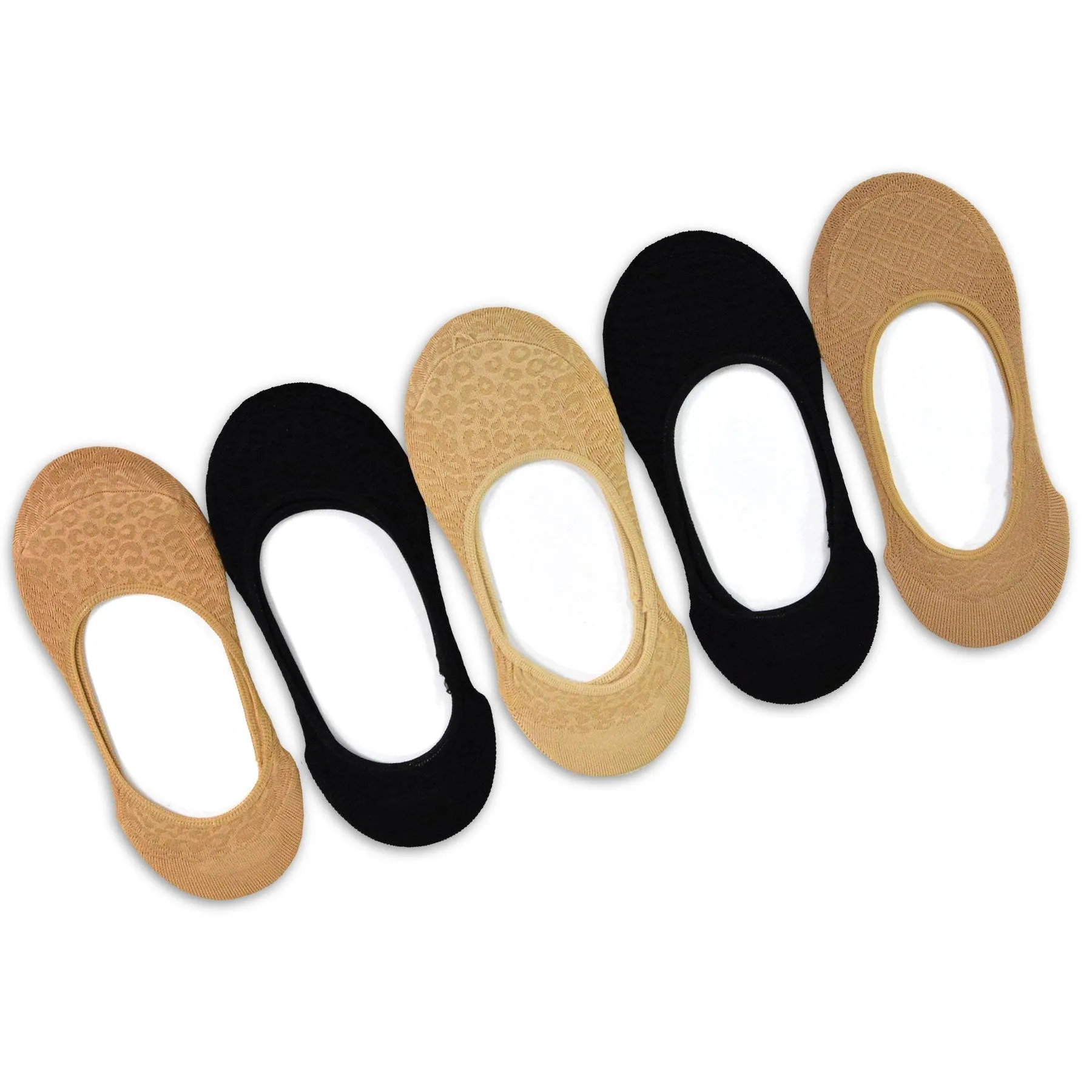 TeeHee Socks Women's Casual Nylon No Show Beige Assorted 5-Pack (11791)