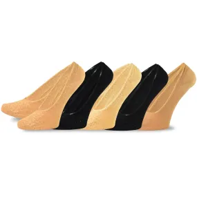 TeeHee Socks Women's Casual Nylon No Show Beige Assorted 5-Pack (11791)