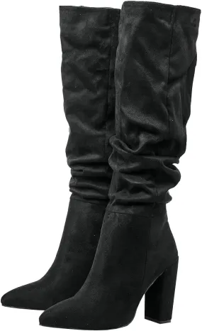 Trendenzy Women's Slouch Knee High Boots Pointed Toe Chunky Heel Long Boots