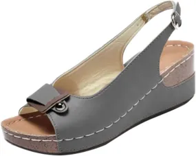 Wedge Sandals for Women Dressy Breathable Slip On Walking Sandals Peep Toe Slingback with Adjustable Back Ankle Metal Buckle Beach Walking Shoes