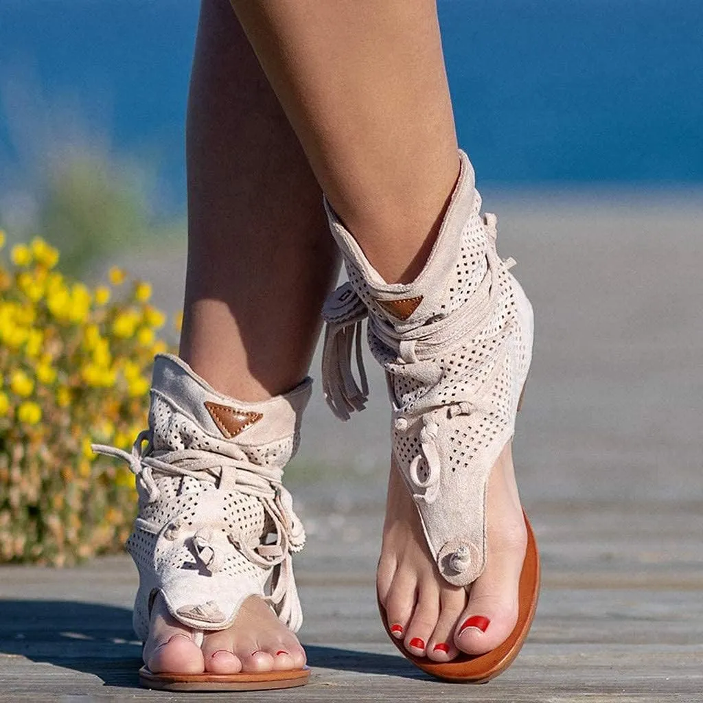Women's Bohemian Tassel Sandals, Gladiator Fringe Flat Clip Toe Ankle Beach Sandals T-Strap Open-Toe Flip Flops Sandals