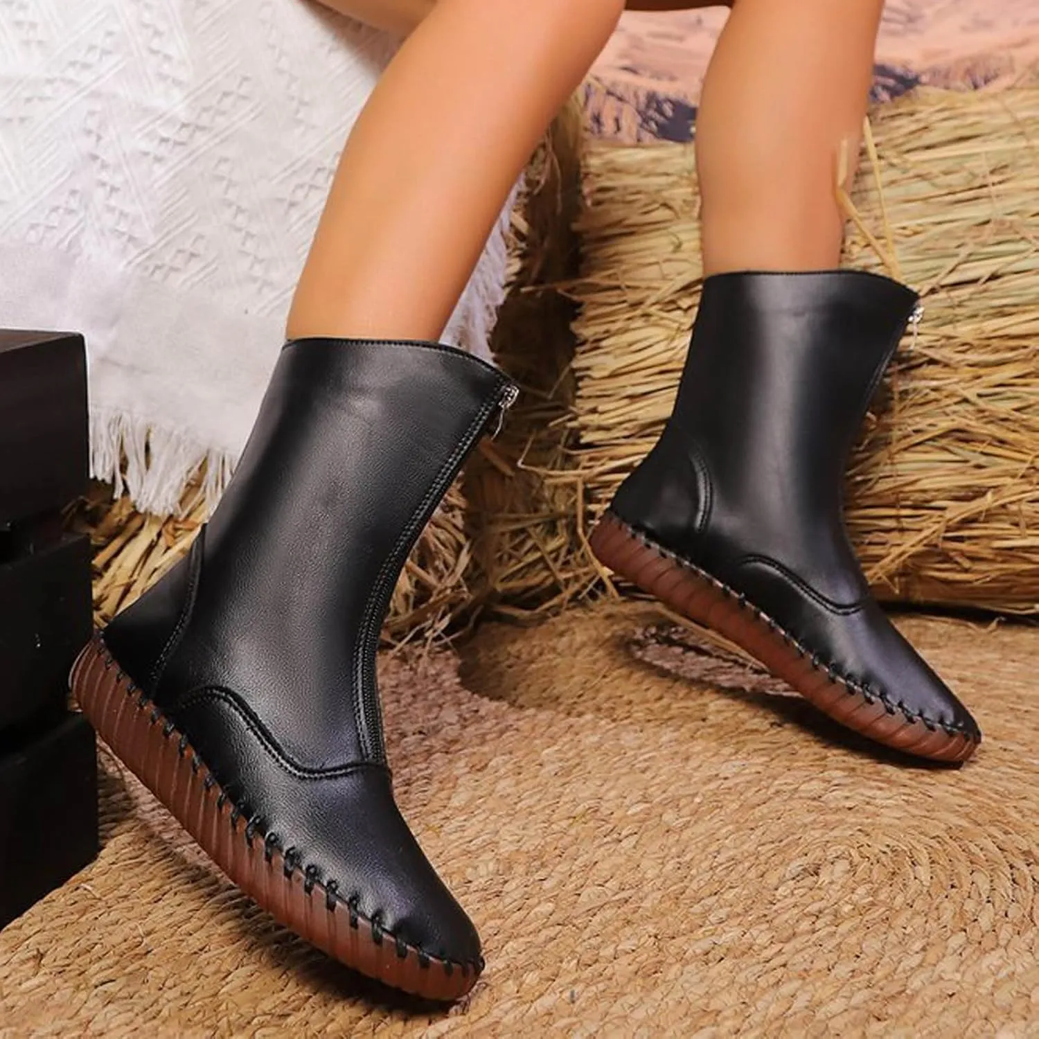 Women's Low Heel Chelsea Ankle Boots Fashion Slip On Elastic Fall Booties Shoes Sneakers Workout Footwear