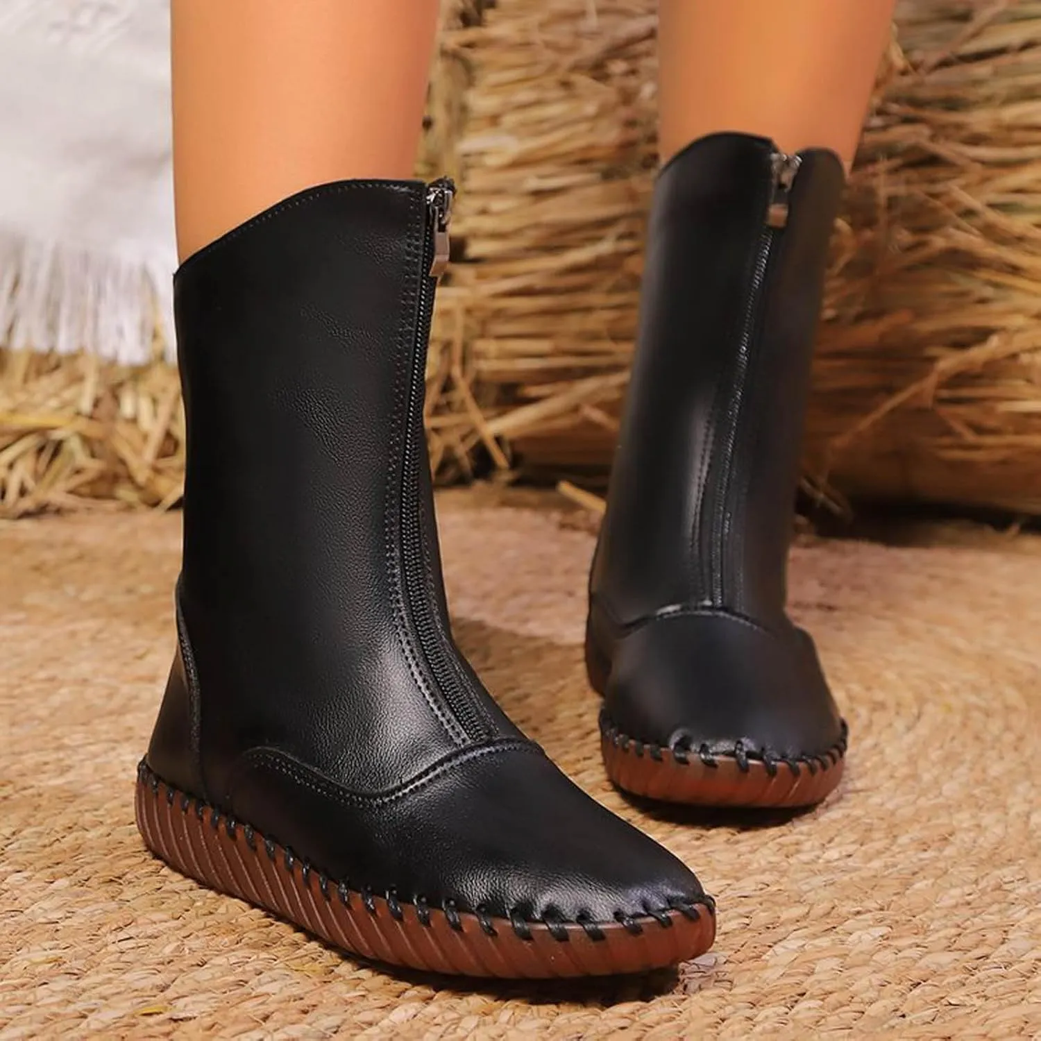 Women's Low Heel Chelsea Ankle Boots Fashion Slip On Elastic Fall Booties Shoes Sneakers Workout Footwear