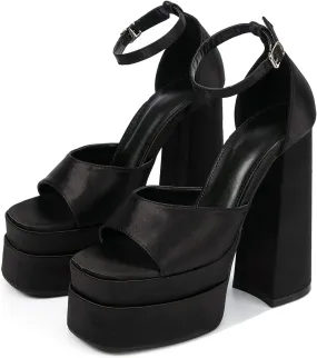 Womens Platform Chunky High Block Heels Ankle Strap Open Square Toe Heels Pumps Fashion Dress Party Shoes