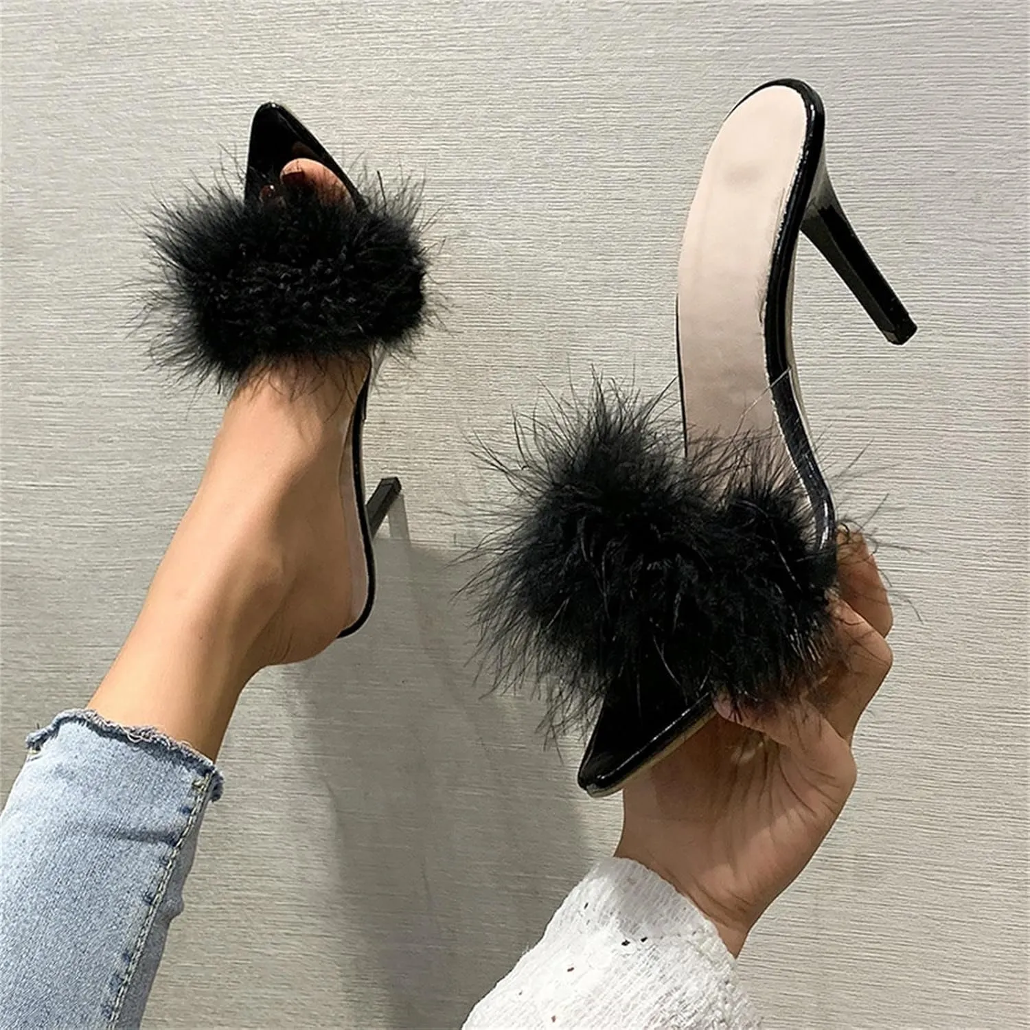 Womens Sandals Open Toe Clear Heels Rhinestones Slingback Wedding Shoes Pointed Toe High Heel Wedding Heels