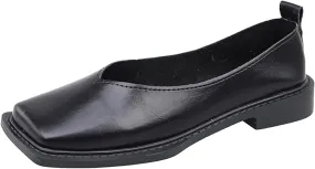 Women's Slip On Square Toe Flat Mary Jane Shoes Comfortable Leather Non-Slip Soft Sole Loafers Outdoor Lightweight Casual Ballet Flat Shoes