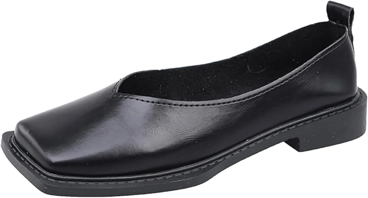 Women's Slip On Square Toe Flat Mary Jane Shoes Comfortable Leather Non-Slip Soft Sole Loafers Outdoor Lightweight Casual Ballet Flat Shoes