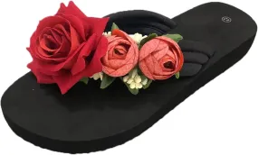 Women's Wedge Sandals Flats Bohemian with Flower Pattern Stylish Lightweight 2025 Summer Comfortable Shoe