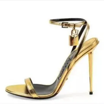XIANGTUIBAO European Station Tom Solid Color Mirror Padlock Ankle-Strap Buckle Sexy High Heel Sandals Sexy Heels
