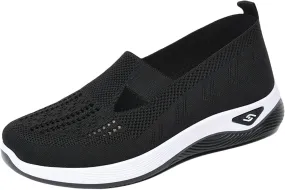 ZWRXW Orthopedic Flats for Women Lightweight Comfortable Arch Support Sneaker Breathable Knitted Soft Non-Slip Mesh Up Footwear Woven Work Walking Shoe